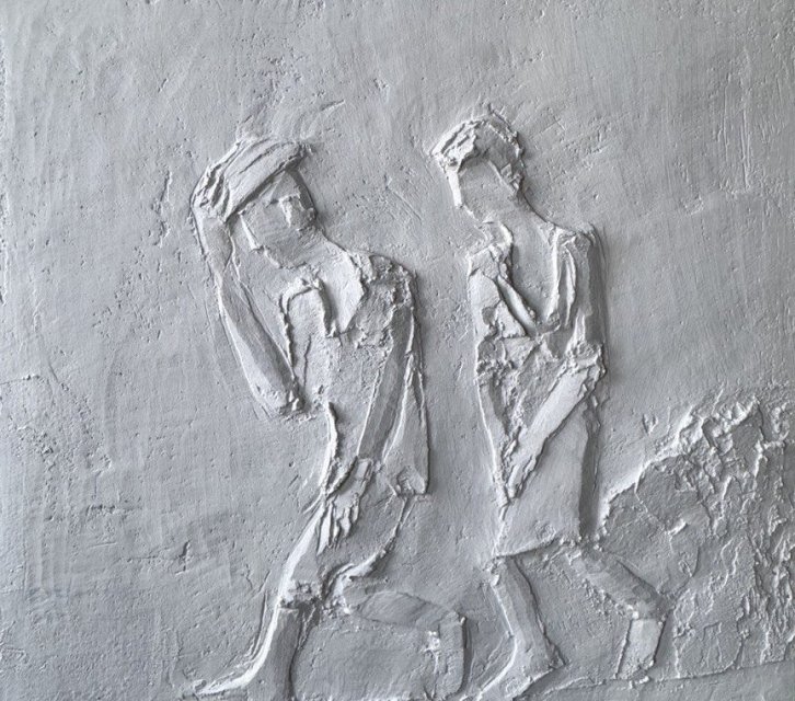 "Семейный портрет". 2021. Фанера, гипс, акрил. 76 х 76 см